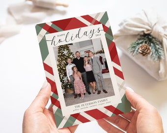 Happy Holidays Card Template | Christmas Cards Template | 2023 Plaid Holiday Card Template | Editable Christmas Card | Digital | Corjl