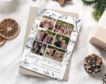 Floral Christmas Photo Card Template: Watercolor Holiday Card (Photoshop)