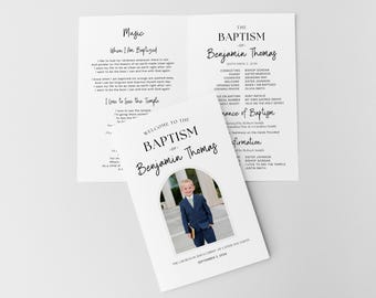 LDS Baptism Program Template – Boy or Girl, Simple Modern Foldable Design (Canva)