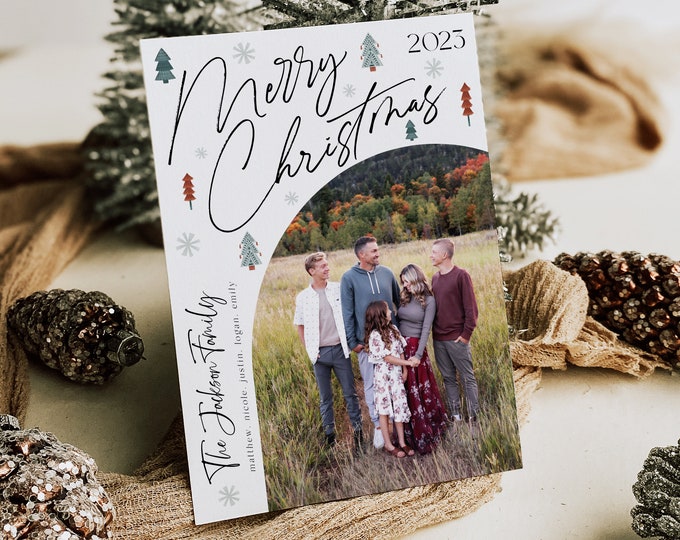 Arch Christmas Card Template | Christmas Cards Template | Boho Minimalist Holiday Card Template | Editable Christmas Card | Digital | Corjl