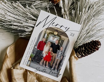Plaid Christmas Card Template 2023: Editable Family Photo (Digital)