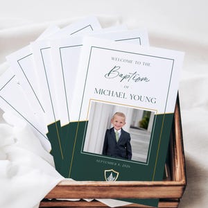 LDS Taufe Programm Vorlage druckbares, faltbares Design: Junge grün und Gold (Corjl) Bild 7