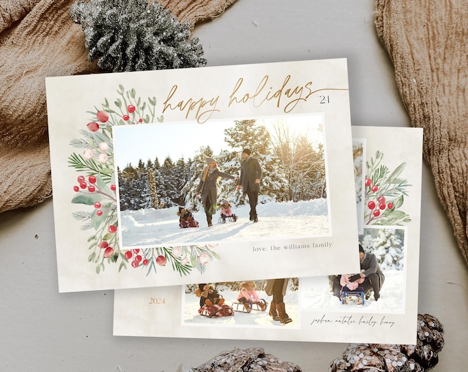 2024 Christmas Card Template Christmas Cards Holiday Card Template Custom Photo Modern Holiday Template Year in Review Photo Card