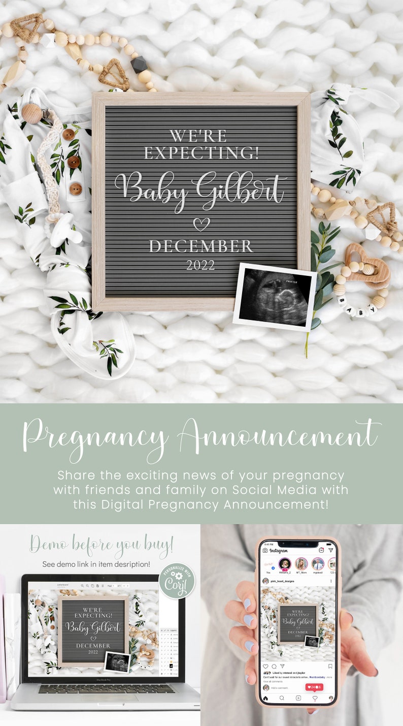 Digital Pregnancy Announcement Digital Pregnancy Announcement Neutral Digital Gender Reveal for Social Media Instagram Reveal Corjl image 8