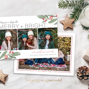 Plantilla de tarjeta navideña / Plantilla de tarjetas navideñas / Plantilla de tarjeta navideña feliz y brillante / Tarjeta de Navidad con foto editable digital / Corjl