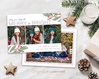 Merry & Bright Holiday Photo Card Template (Digital)