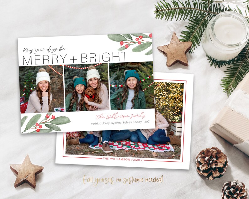 Merry & Bright Urlaub Foto Kartenvorlage (digital) Bild 1