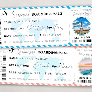Modèle modifiable de carte d'embarquement, carte d'embarquement Canva, billets d'avion personnalisables, téléchargement immédiat, carte-cadeau pour un billet d'avion