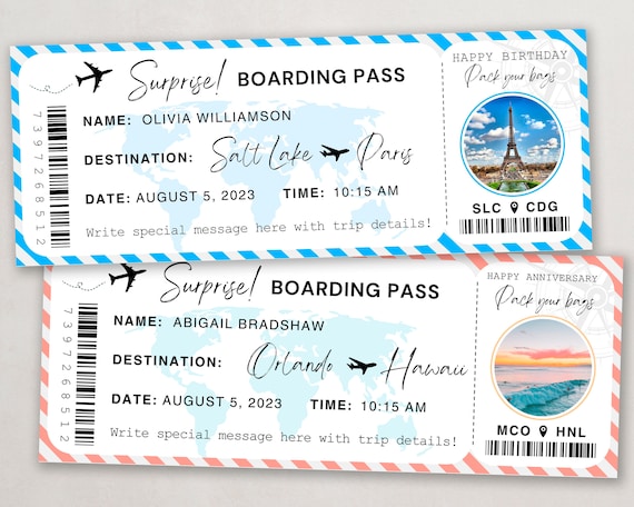 Editable Boarding Pass Template: Canva Customizable Plane Ticket (Instant Download)