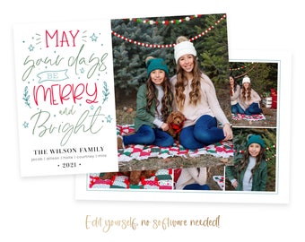 Editable Christmas Photo Card Template: Merry and Bright (Digital)