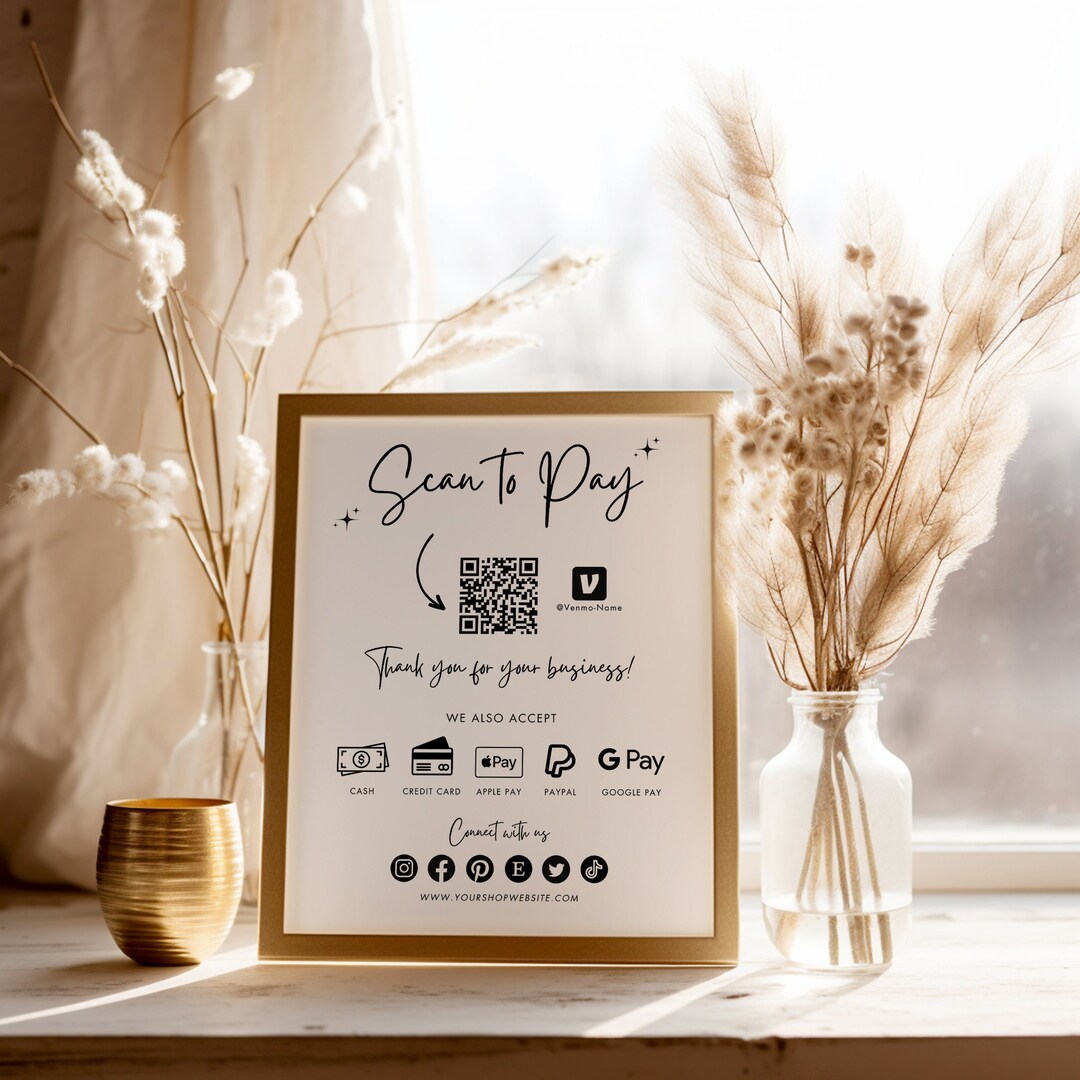 Scan-to-pay QR Code Template, Customizable Scan-to-pay Card Sign, Canva