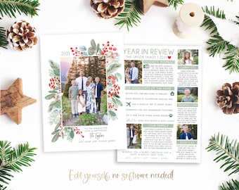 Floral Christmas Photo Card Template 5x7 (Digital)