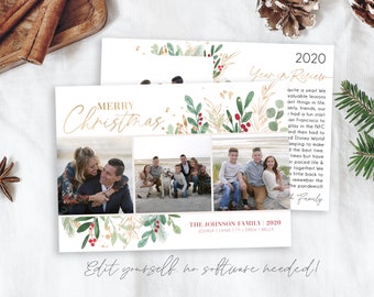 Floral Christmas Card Template: Year in Review, 5x7 (Corjl Editable)