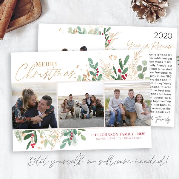 Year in Review Template | Christmas Cards Template 5x7 | Photo Christmas Card | Editable Christmas Card | Holiday Card Templates | Corjl