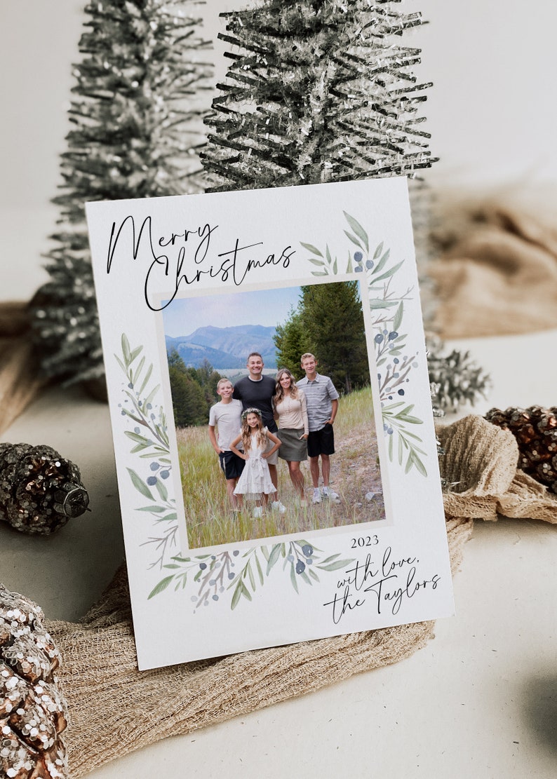 Floral Christmas Card Template: Editable Holiday Photo Card (Digital) image 9