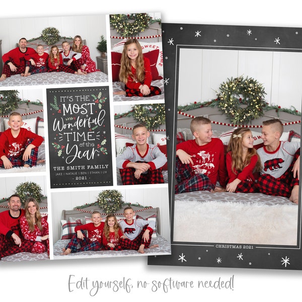 Christmas Card Template | Christmas Cards Template | Wonderful Time | Holiday Card Template | Editable Christmas Card | Digital | Corjl