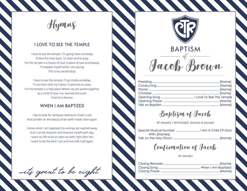 Baptism Program Boy LDS Baptism Program Editable PDF & Etsy