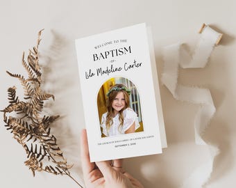 Modern LDS Baptism Program Template: Editable Canva Foldable Printable (Digital Download)