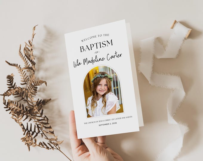 Modern LDS Baptism Program Template: Editable Canva Foldable Printable (Digital Download)