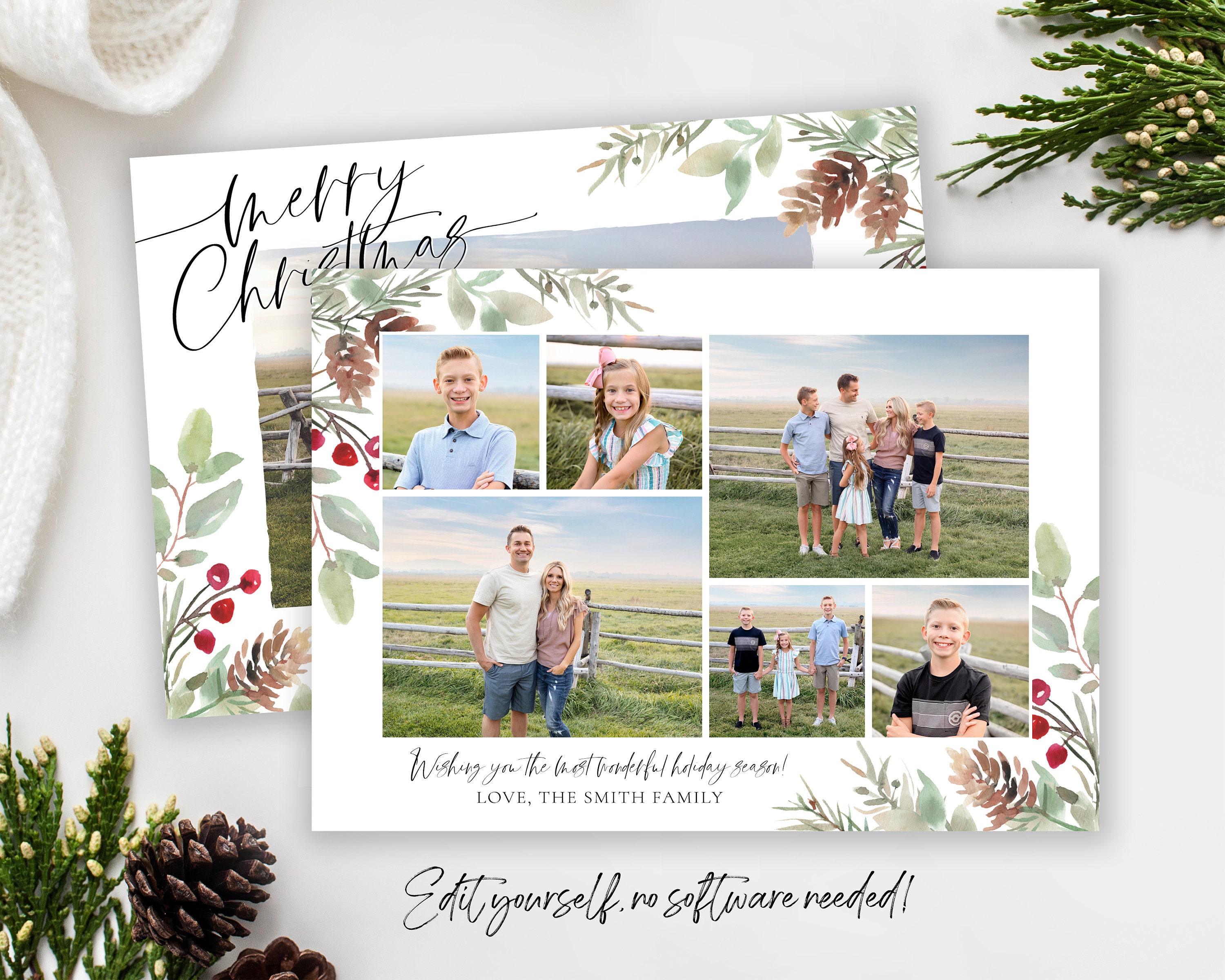 Christmas Card Photoshop Template, Holiday Card Template, Christmas Fa –  Birdesign