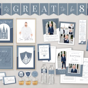 LDS Baptism Kit | LDS Baptism Invitation Boy | Baptism Decorations | Editable Baptism Program | Baptism Printable | Corjl