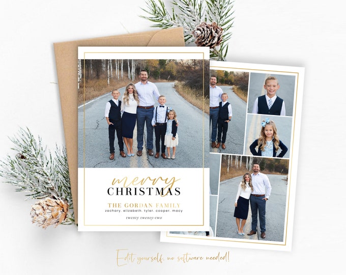 Christmas Card Template | Merry Christmas Cards Template | Gold Minimalist Card | Holiday Card Template | Holiday Card | Corjl