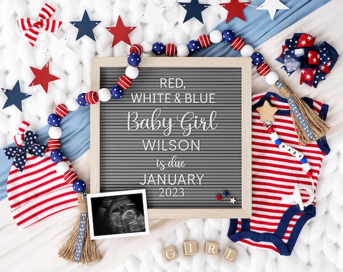 4th of July Digital Pregnancy Announcement | It's a Girl Reveal | July 4th Pregnancy Reveal | Social Media Pregnancy Announcement | Corjl