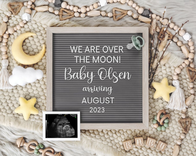 Digital Pregnancy Announcement Gender Neutral | Over the Moon Baby Announcement | Digital Baby Reveal for Social Media | Customizable