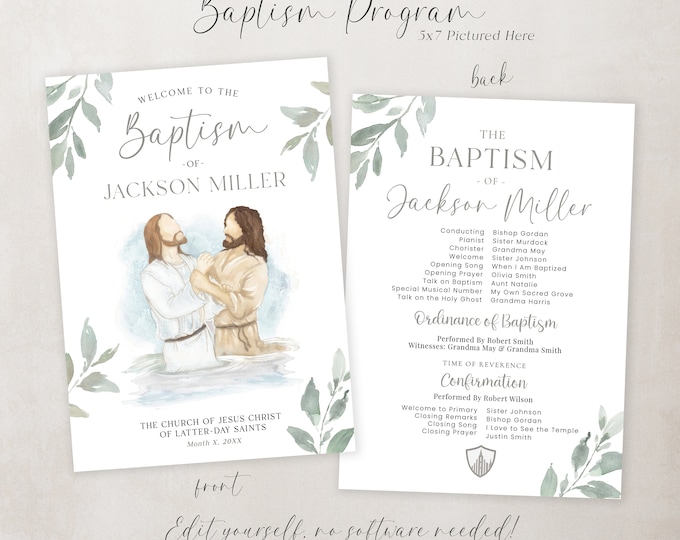 LDS Baptism Program Baptism Program LDS Baptism Invitation LDS Adult Baptism Program Customizable Baptism Program