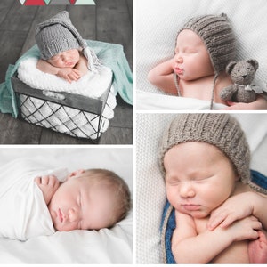 May include: A collage of four photos of a sleeping baby wearing a knitted hat. The photos are arranged in a grid pattern. The baby is wearing a different outfit in each photo. The background of the photos is white. The text "Wishing you a wonderful holiday season and a new year full of love and happiness! THE WILLIAMS FAMILY | 2021" is at the bottom of the collage.