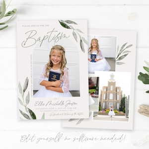 Customizable LDS Baptism Invitation for Girls Olive Leaf Design Corjl Template for Baptism Announcements image 1