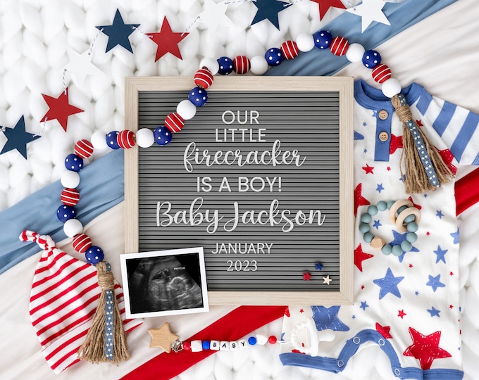 4th of July Digital Pregnancy Announcement Boy | It's a Boy July 4th Pregnancy Reveal Digital | Social Media Pregnancy Announcement | Corjl