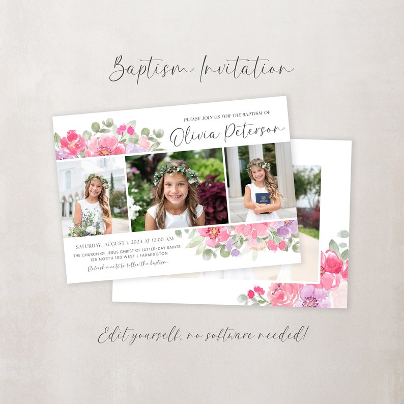 LDS Baptism Invitation Girl