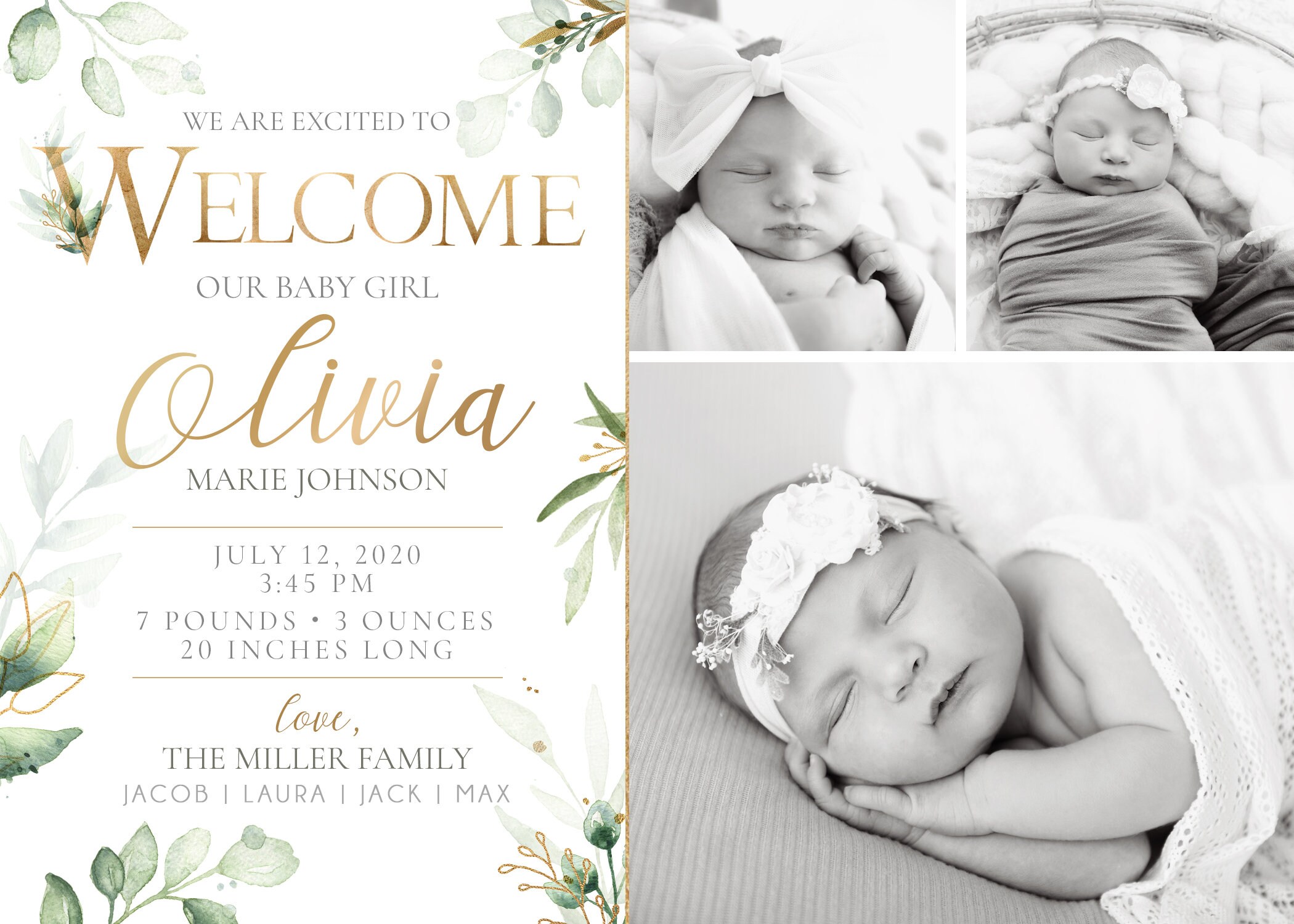 Birth Announcement Birth Announcement Card Digital Birth 