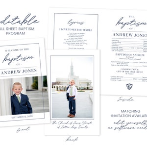 LDS Boy Baptism Program Template - Customizable and Easy to Edit on Corjl - Instant Download