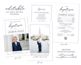 LDS Boy Baptism Program Template - Customizable and Easy to Edit on Corjl - Instant Download