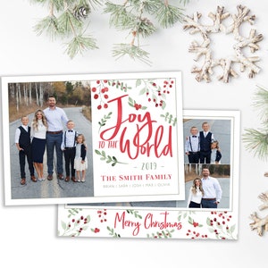 Plantilla de tarjeta de Navidad - Joy to the World - Plantilla de Navidad para Photoshop - Plantilla de fotógrafo - Diseño digital