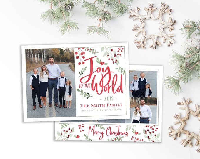 Christmas Card Template - Joy to the World - Christmas Template for Photoshop - Photographer Template - Digital Design