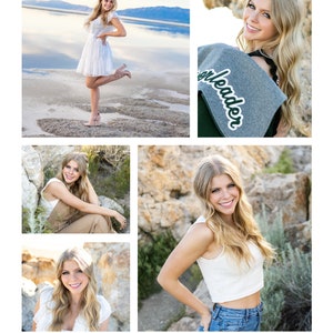 May include: A collage of four photos of a young woman in different outfits. The photos are arranged in a grid pattern. The woman is smiling in all of the photos. The text "Please join us for a Graduation Celebration!" is at the bottom of the collage. The text "MAY 27, 2023 | 6-8 PM | JENSEN PARK PAVILLION | 320 N MAIN STREET" is below the text "Please join us for a Graduation Celebration!"
