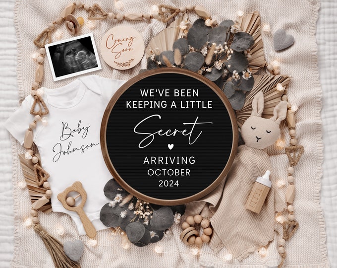 Baby Announcement - Pregnancy Announcement Digital with Lights - Keeping a Secret - Customizable with Sonogram - Instant Download. - Corjl