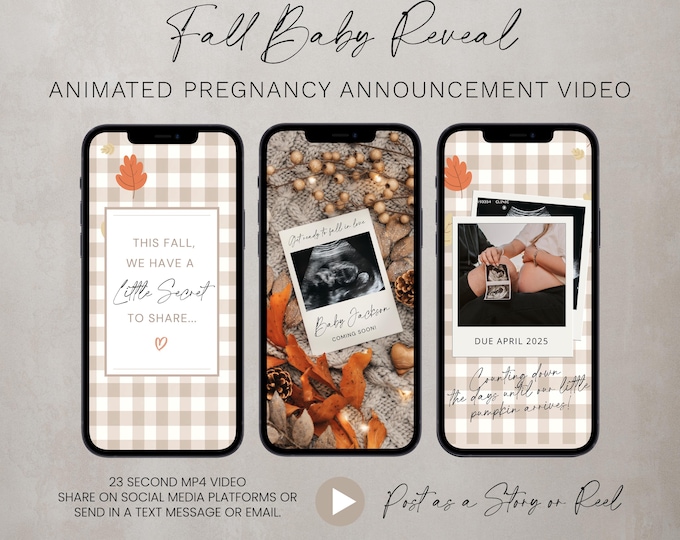 Fall Digital Pregnancy Announcement Video Boho Baby Reveal Video Canva Template and Instant Download Pregnancy Video Baby Announcement Video