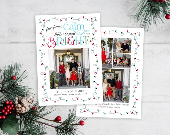 Funny Holiday Card Template | Far From Calm Christmas Template | 2023 Funny Holiday Card | Editable Christmas Card | Digital | Corjl