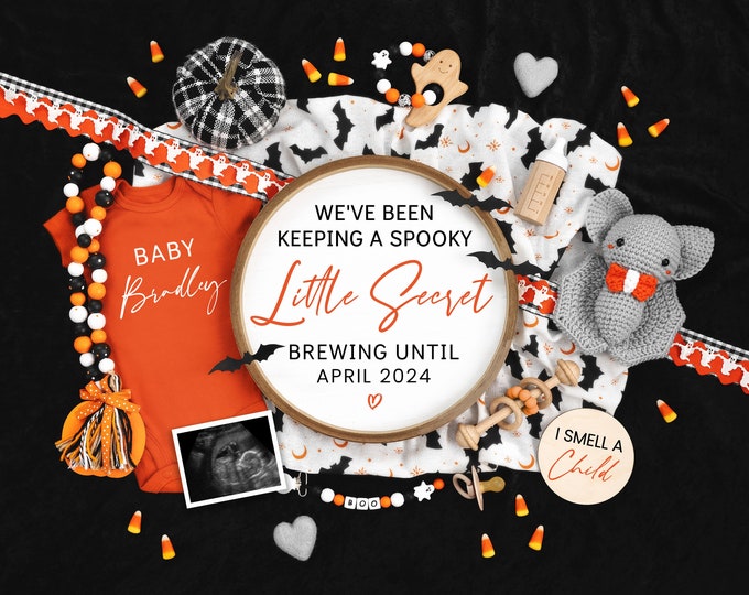 Halloween Digital Pregnancy Announcement, Fall Baby Announcement, Halloween Social Media, Instant Editable Template, Spooky Little Secret