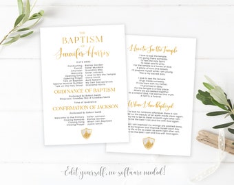 LDS Baptism Program - Minimalist - Customizable Template - Corjl Editing - Instant Download - Baptism Programs