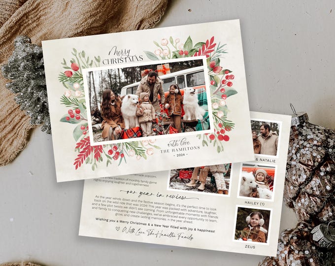 Christmas Card Template Christmas Cards Holiday Card Template Custom Photo Modern Holiday Card Year in Review Photo Card 2024