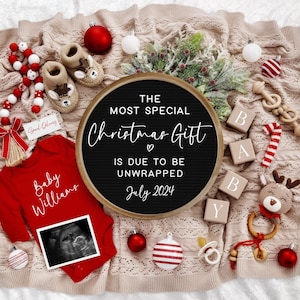 Christmas Digital Pregnancy Announcement, Social Media, Facebook, Instagram, Due in December, Boho Baby