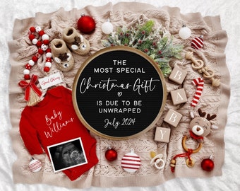 Christmas Digital Pregnancy Announcement, Social Media, Facebook, Instagram, Due in December, Boho Baby