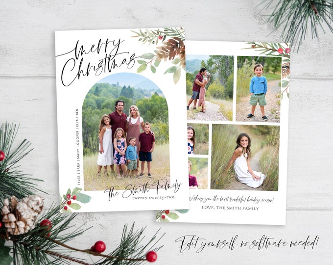 Christmas Card Template | Merry Christmas Cards Template | Watercolor Holiday Card Template | Christmas Card | Holiday Card | Corjl