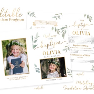 Baptism Program Girl - LDS Baptism Program -Editable Baptism Program - Floral Program Instant Download - Baptism Program Template - Corjl