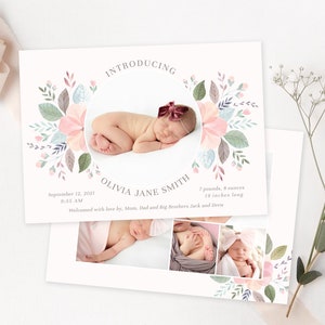 Customizable Birth Announcement Card Template for Baby Girls Baby Girl Announcement Card Instant Download image 7